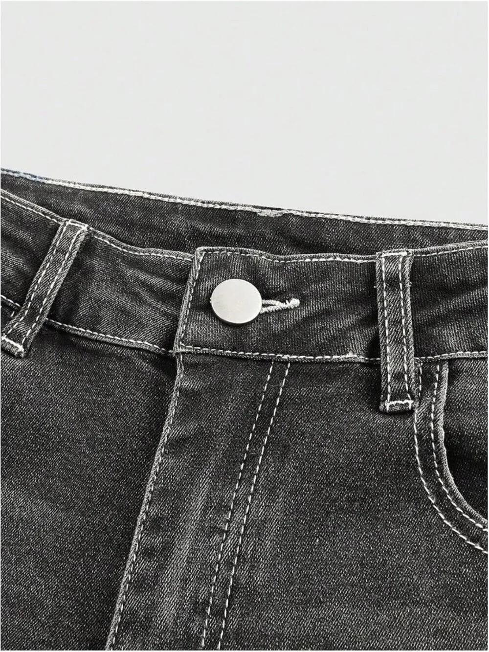 Women's Black Denim Pant Pull On Y2k Goth High Waist Mid Rise Bell Bottom Jeans